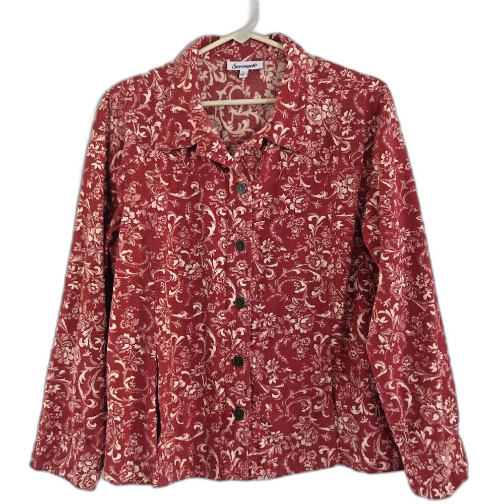 Serengeti Western Trucker Shacket Womens Sz L Red Bandana Floral Light Cotton - Picture 4 of 13
